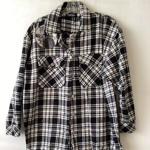 Thrill Jeans long sleeve plaid Shacket for women.